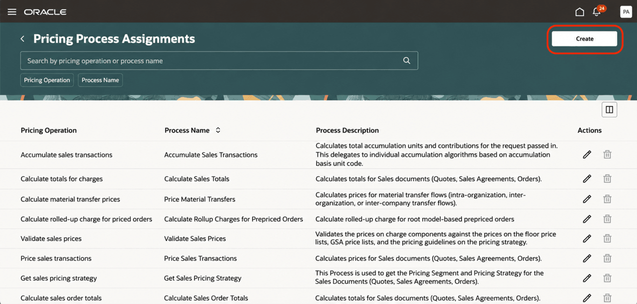Create New Pricing Process Assignment
