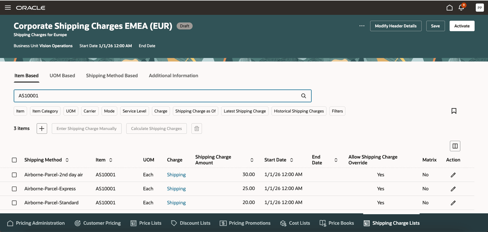 Item-Based Shipping Charges