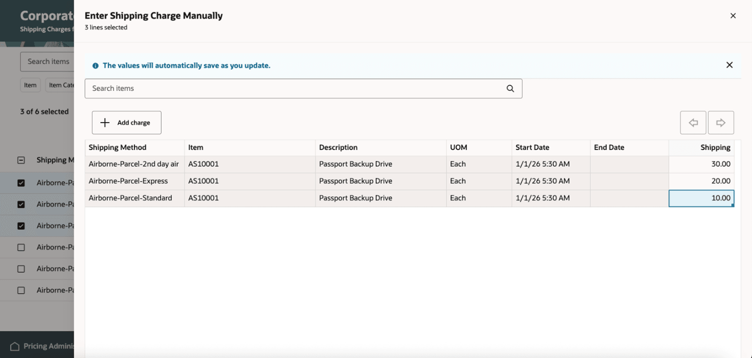 Entering Shipping Charge Manually