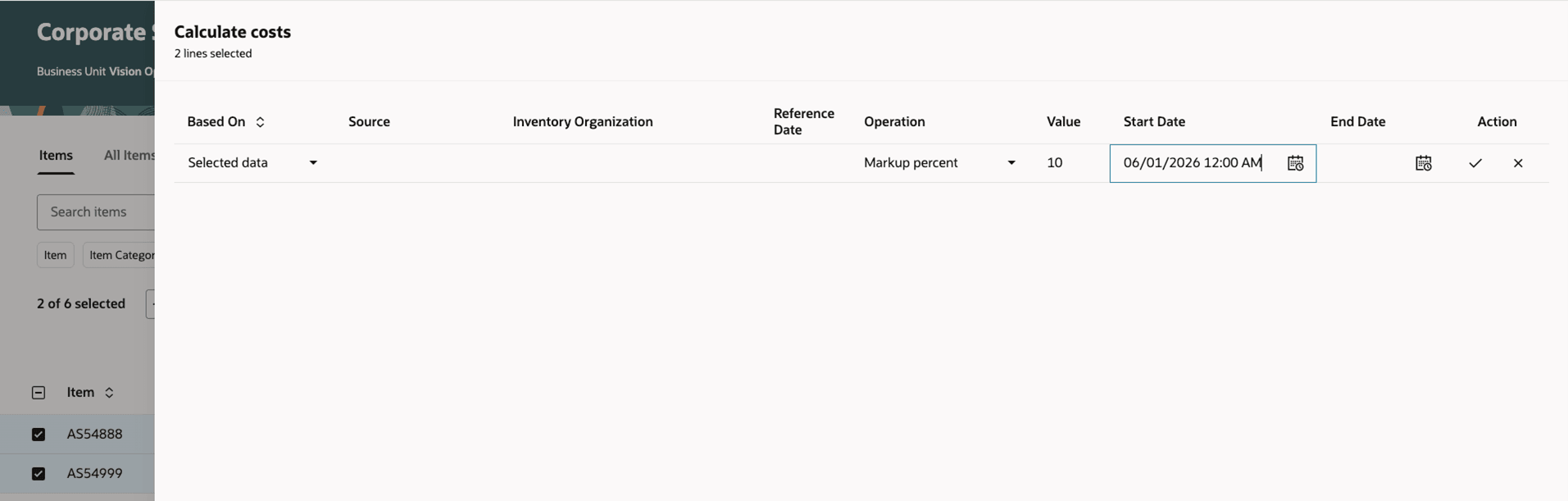 Calculating Costs Based On Selected Data