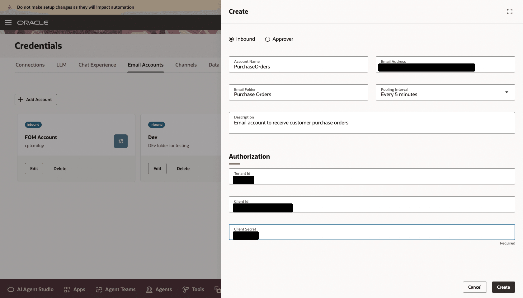 Configure email account