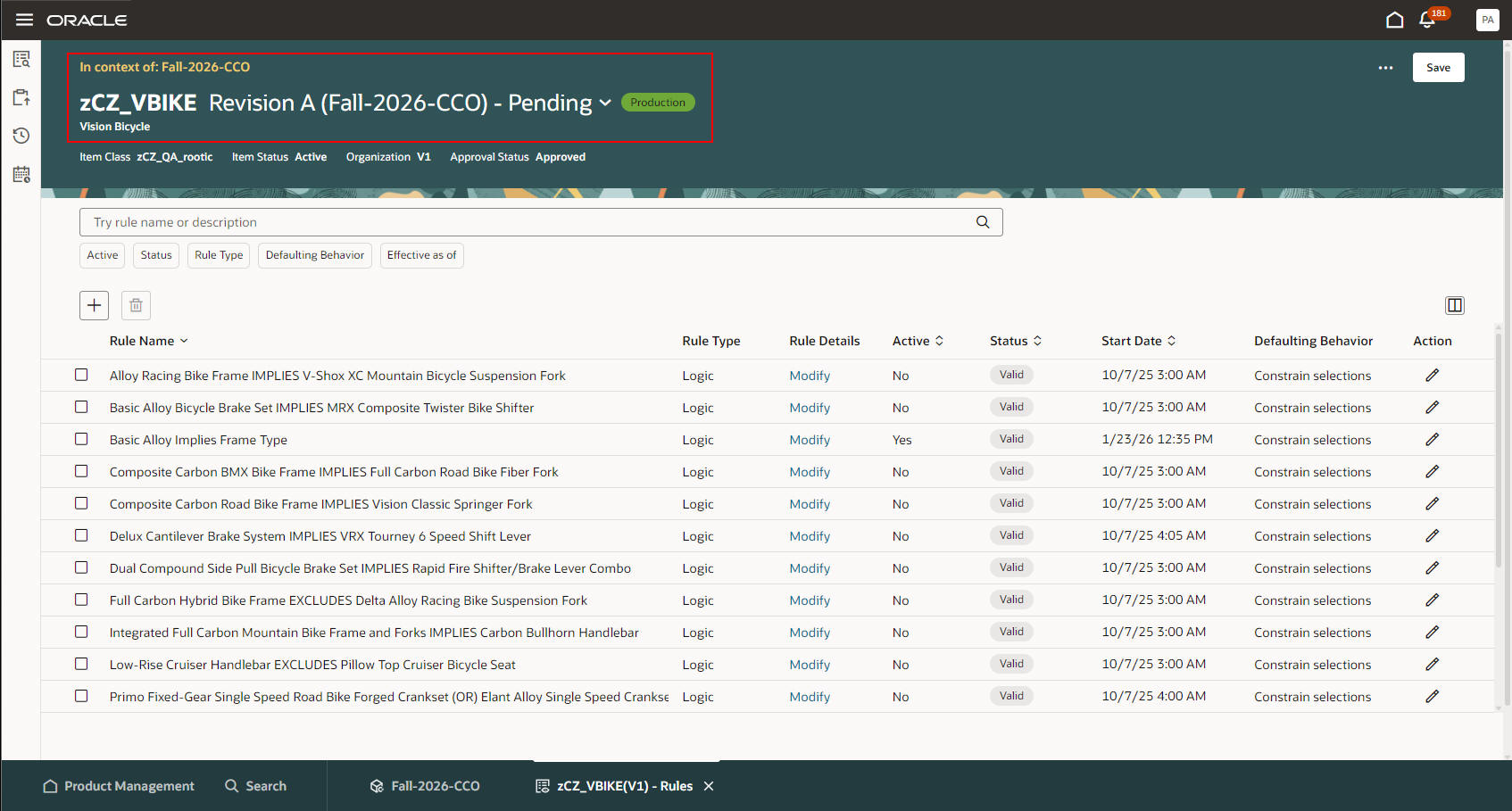 Configurator Rules in Change Order Context