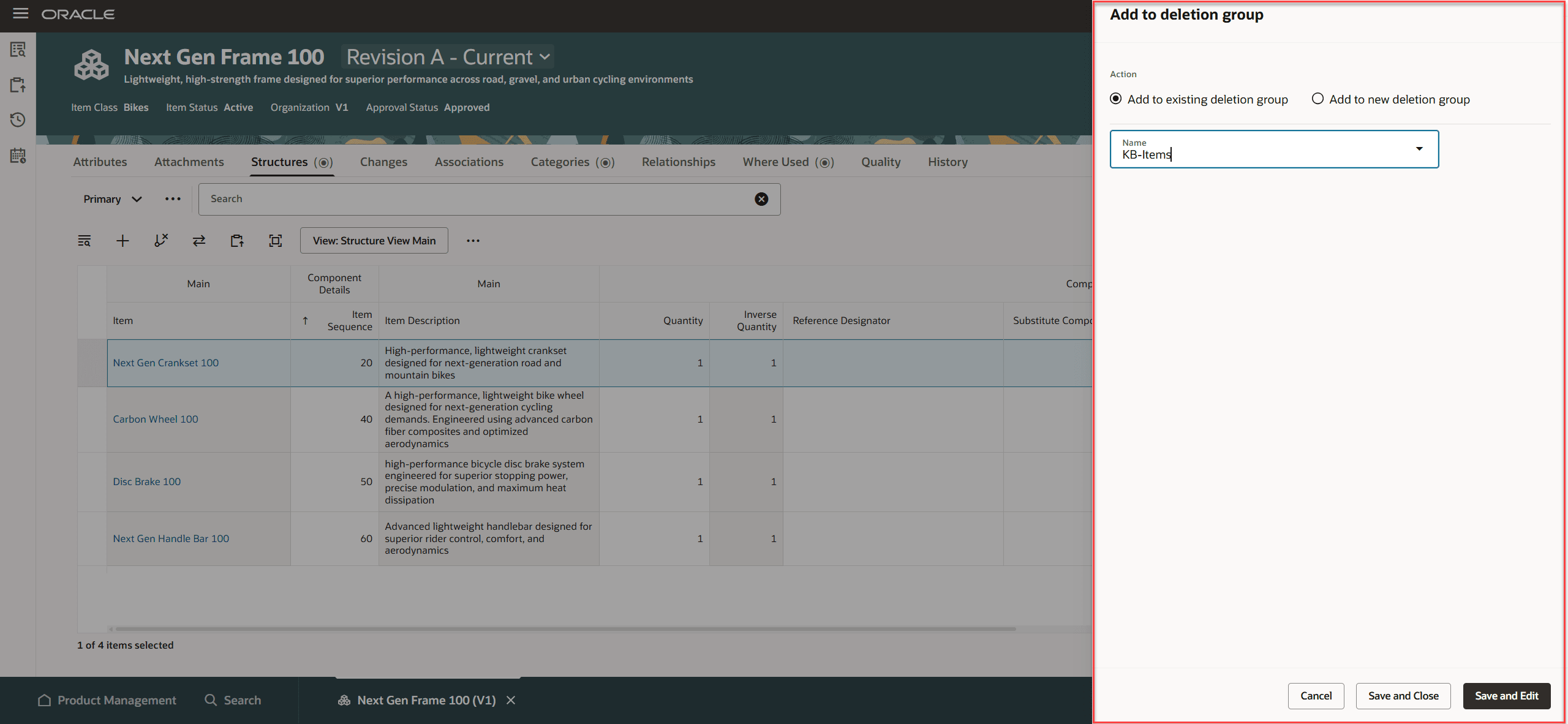 Add to Deletion Group in the Side Panel
