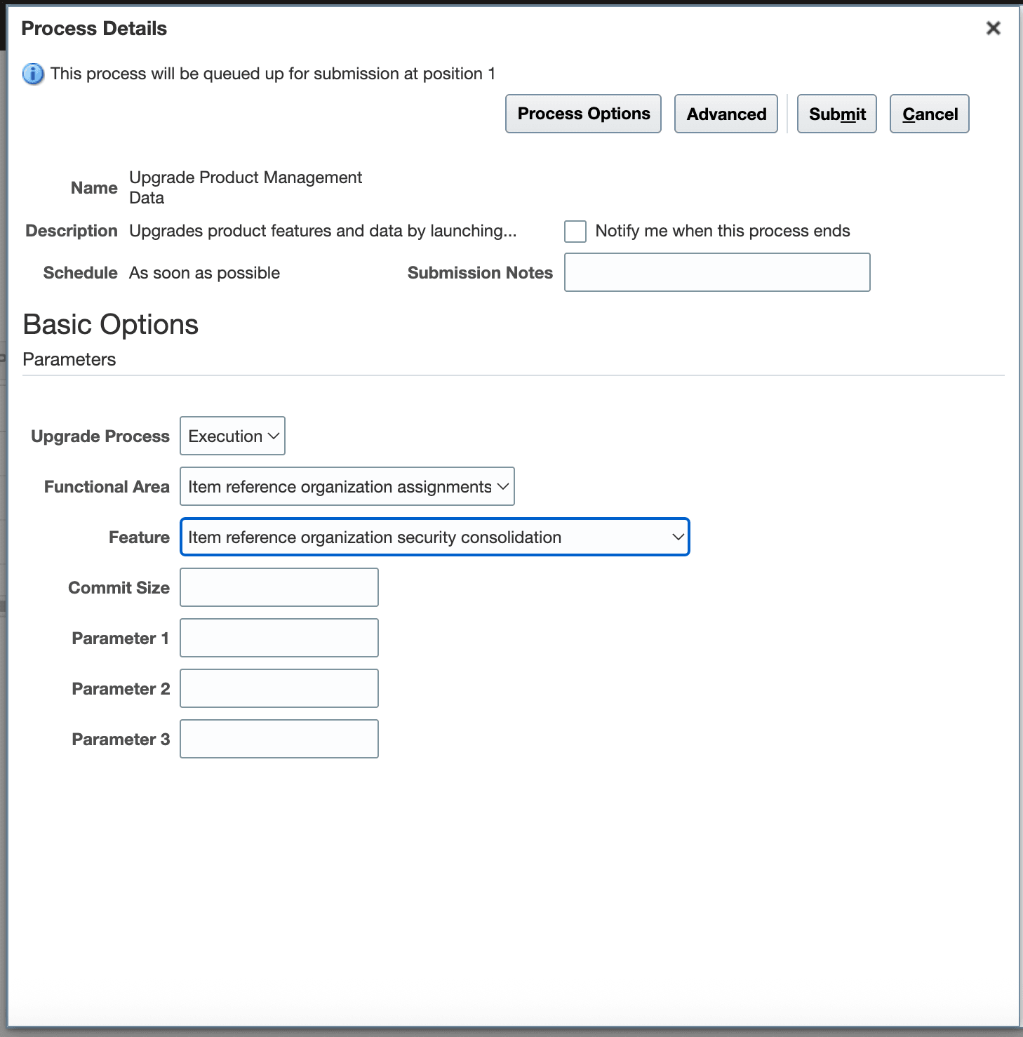 Upgrade Product Management Data Scheduled Process