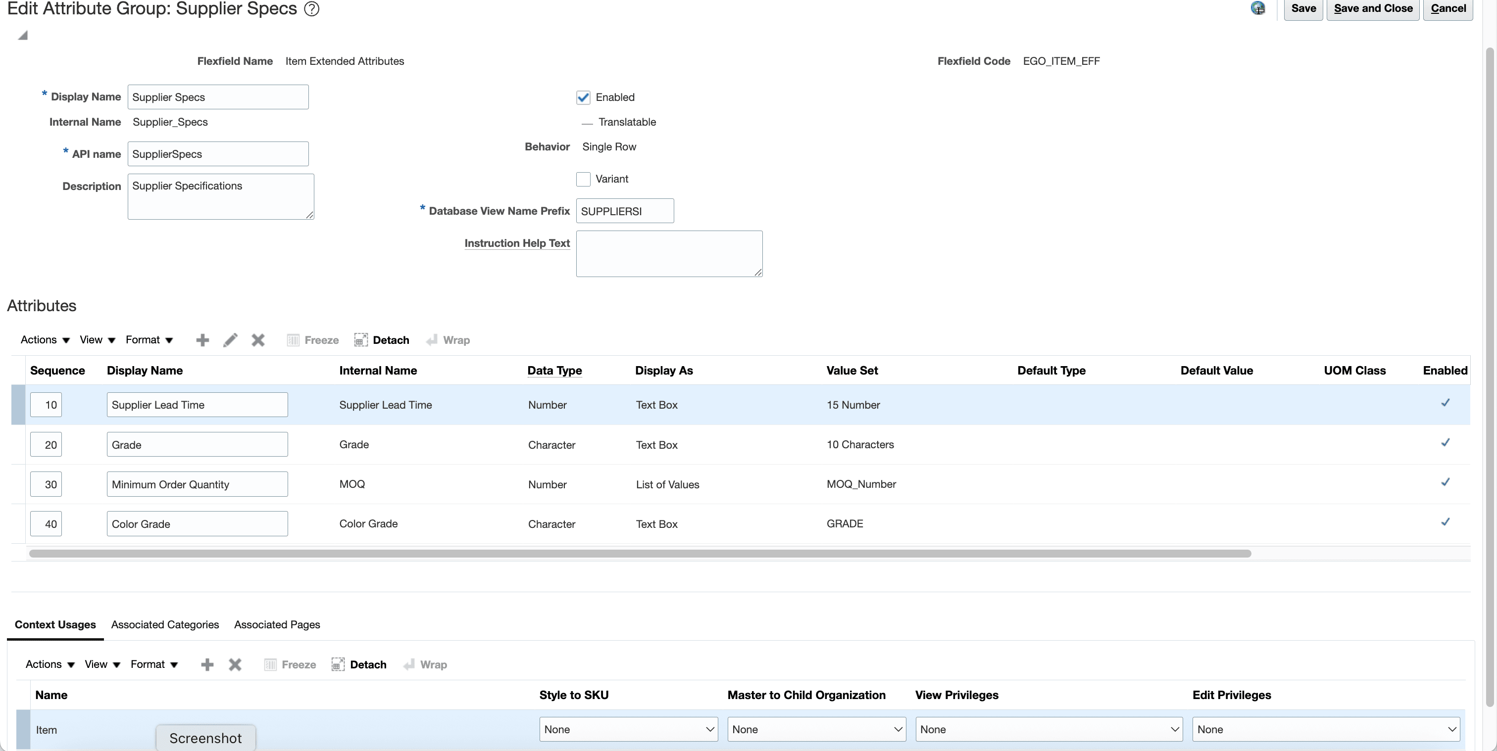 Edit Attribute Group and Attribute