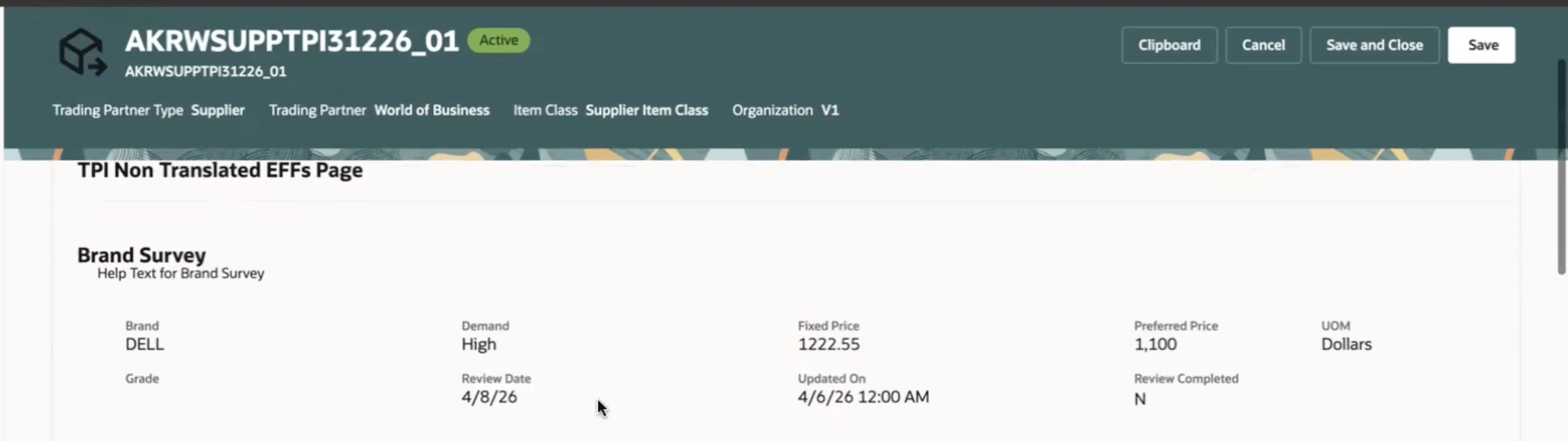 Trading Partner Item with Attributes