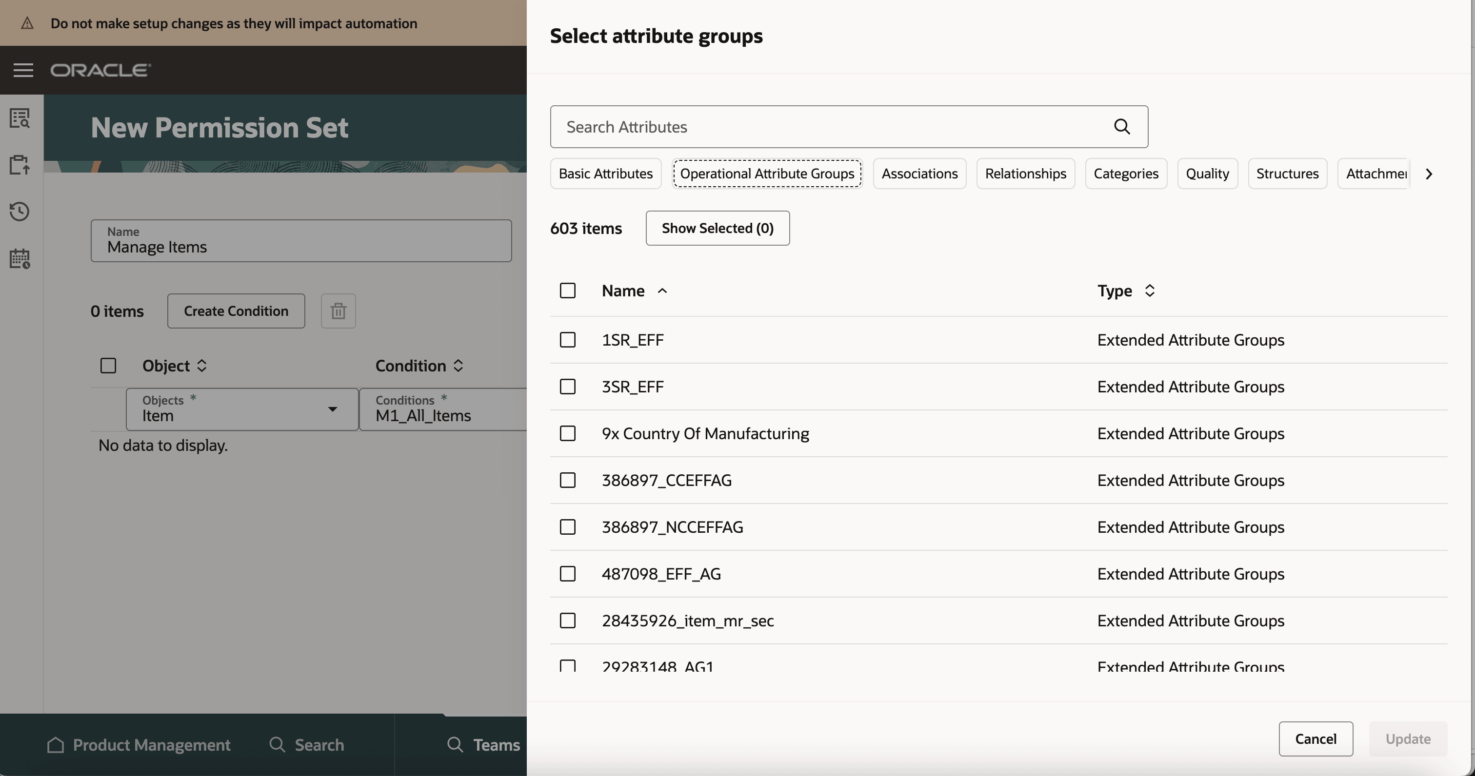 User Needs to Select Atleast One Attribute Group to Update Changes