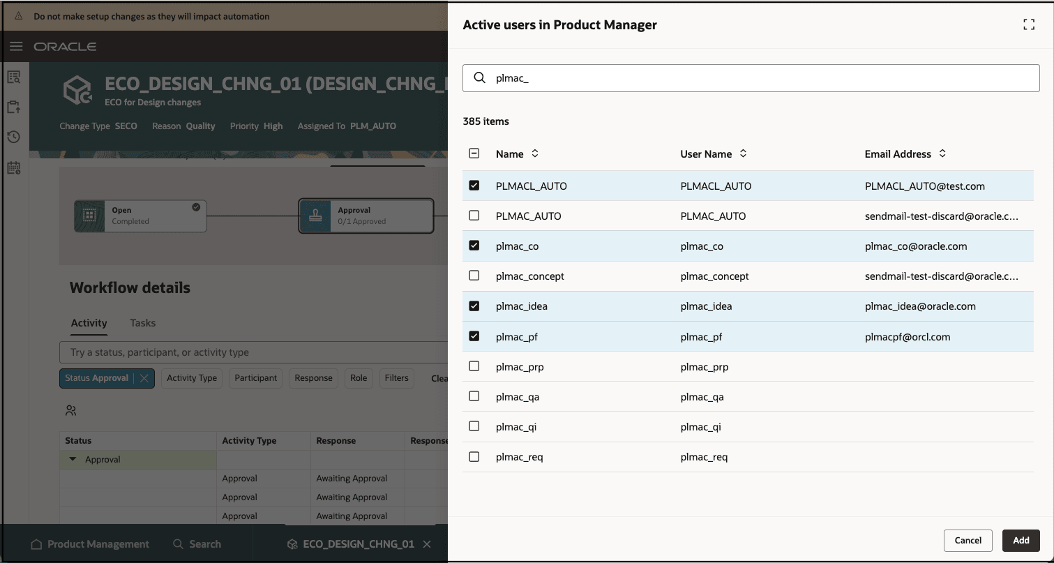Expanded Role View Showing Selection of Specific Participants