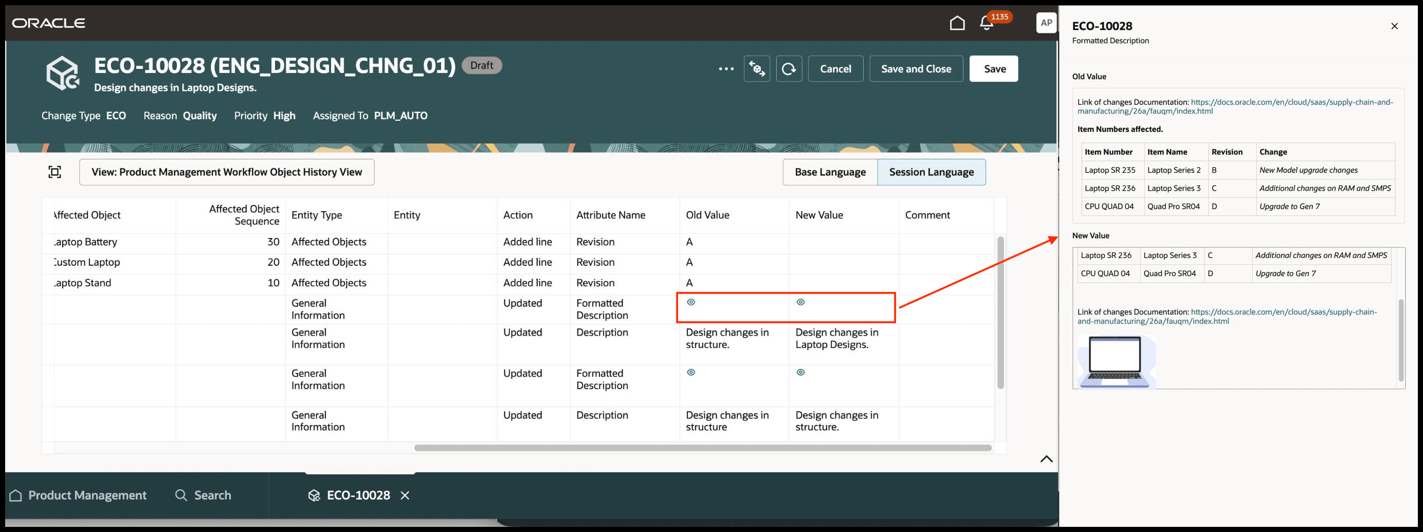 Formatted Description Old and New Values Captured in Workflow History Tab