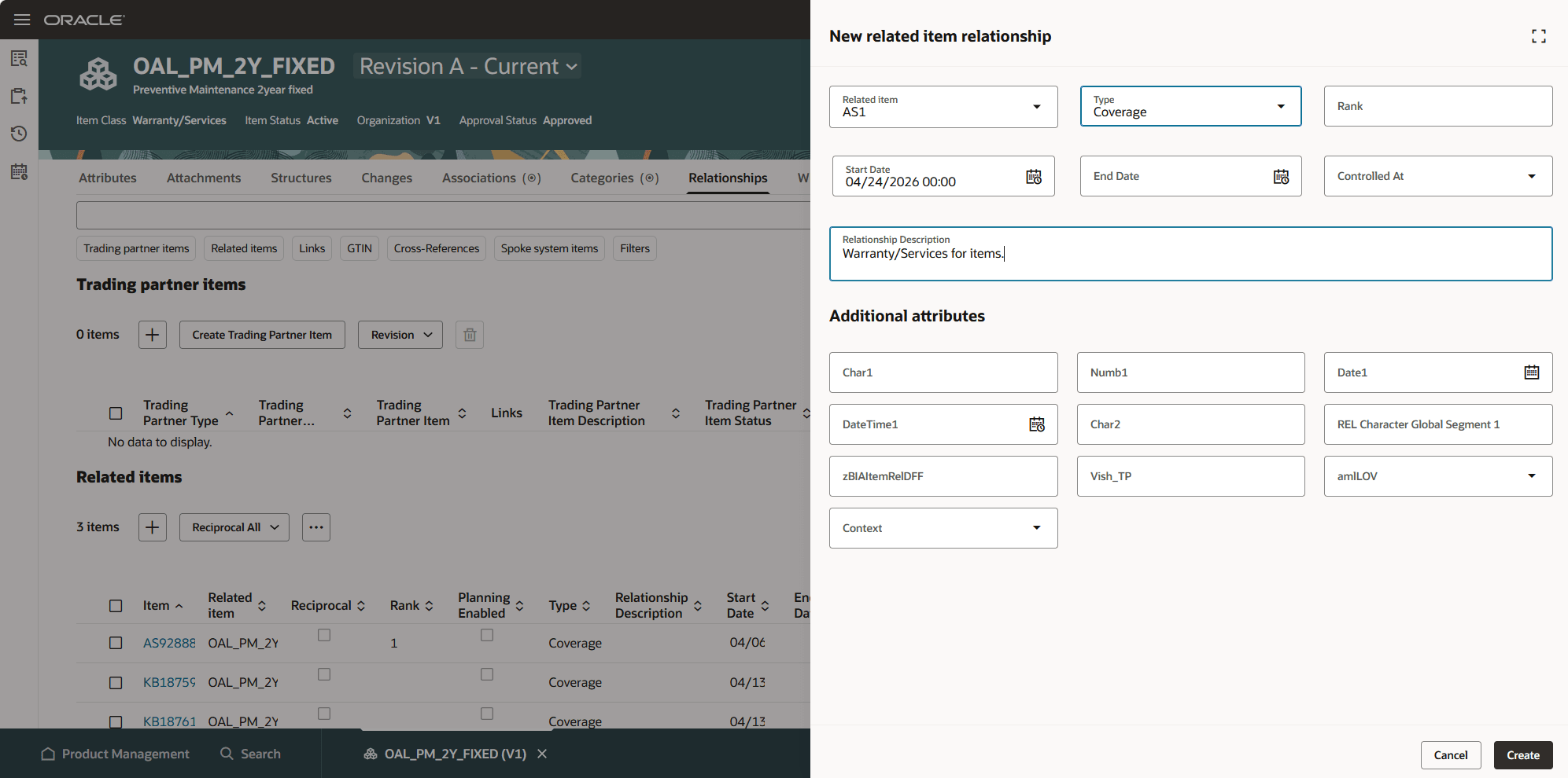 Create related item relationship for a coverage