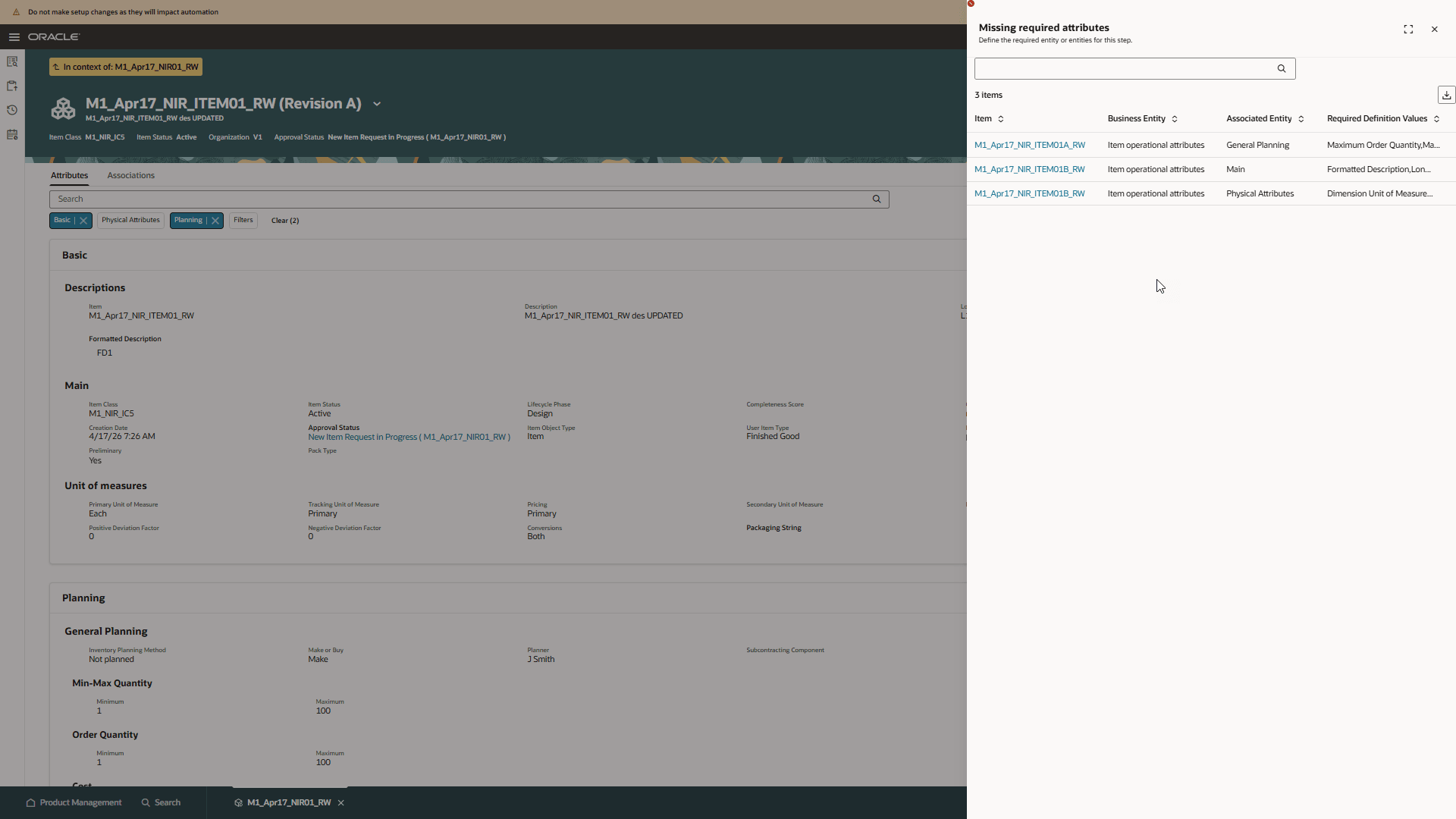 Mark Complete Required Definition Values