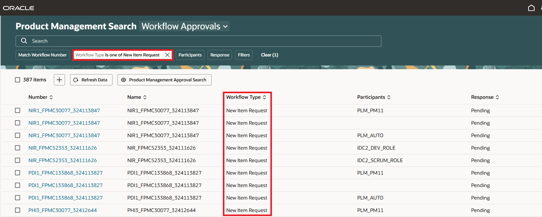 Data in Workflow Approvals Search