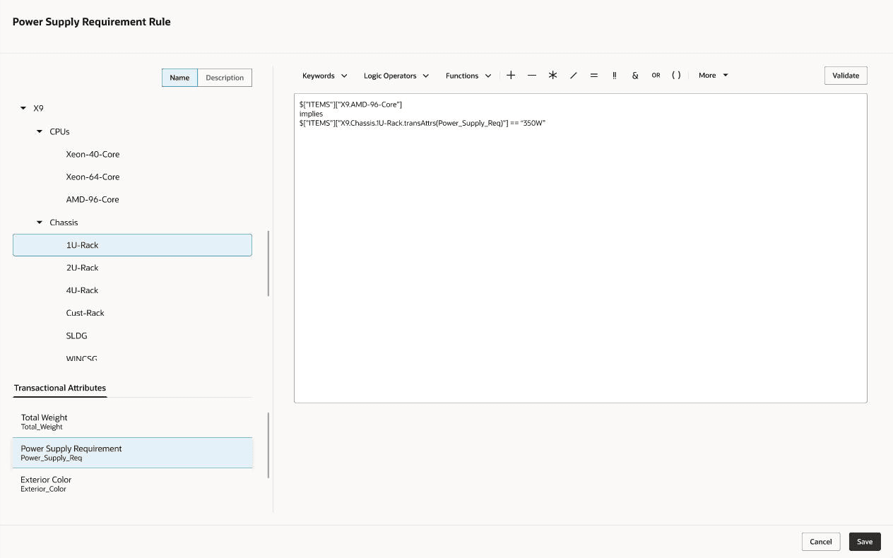 Transactional Attribute Referenced in a Configurator Formula Rule