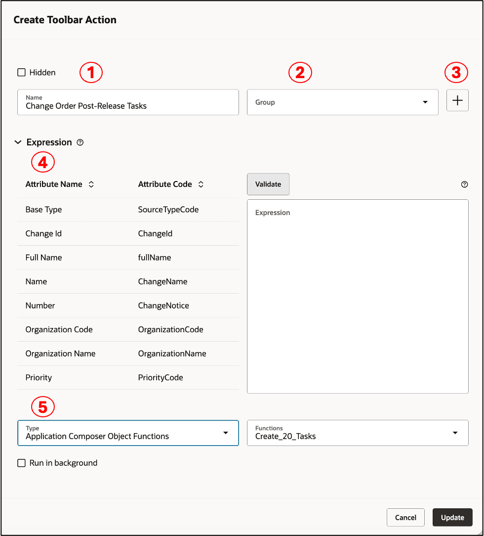 Details of a Workflow Action in the Create Toolbar Action Drawer