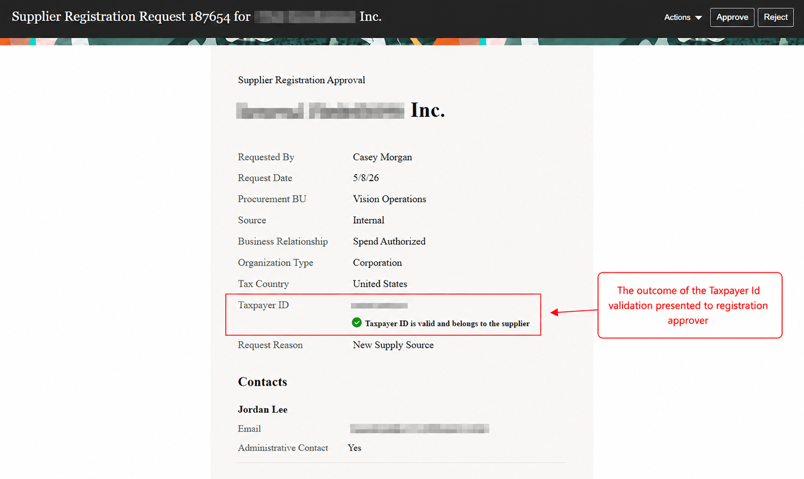 Approval Notification with Taxpayer ID Validation Outcome
