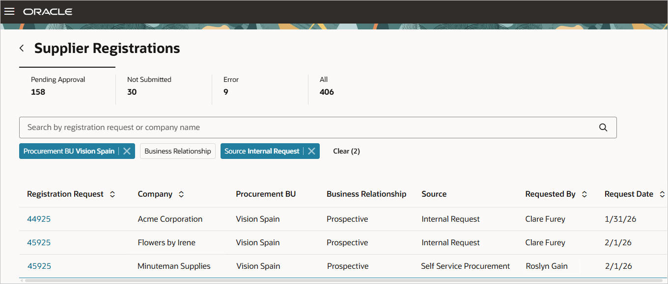 Supplier Registrations Workbench