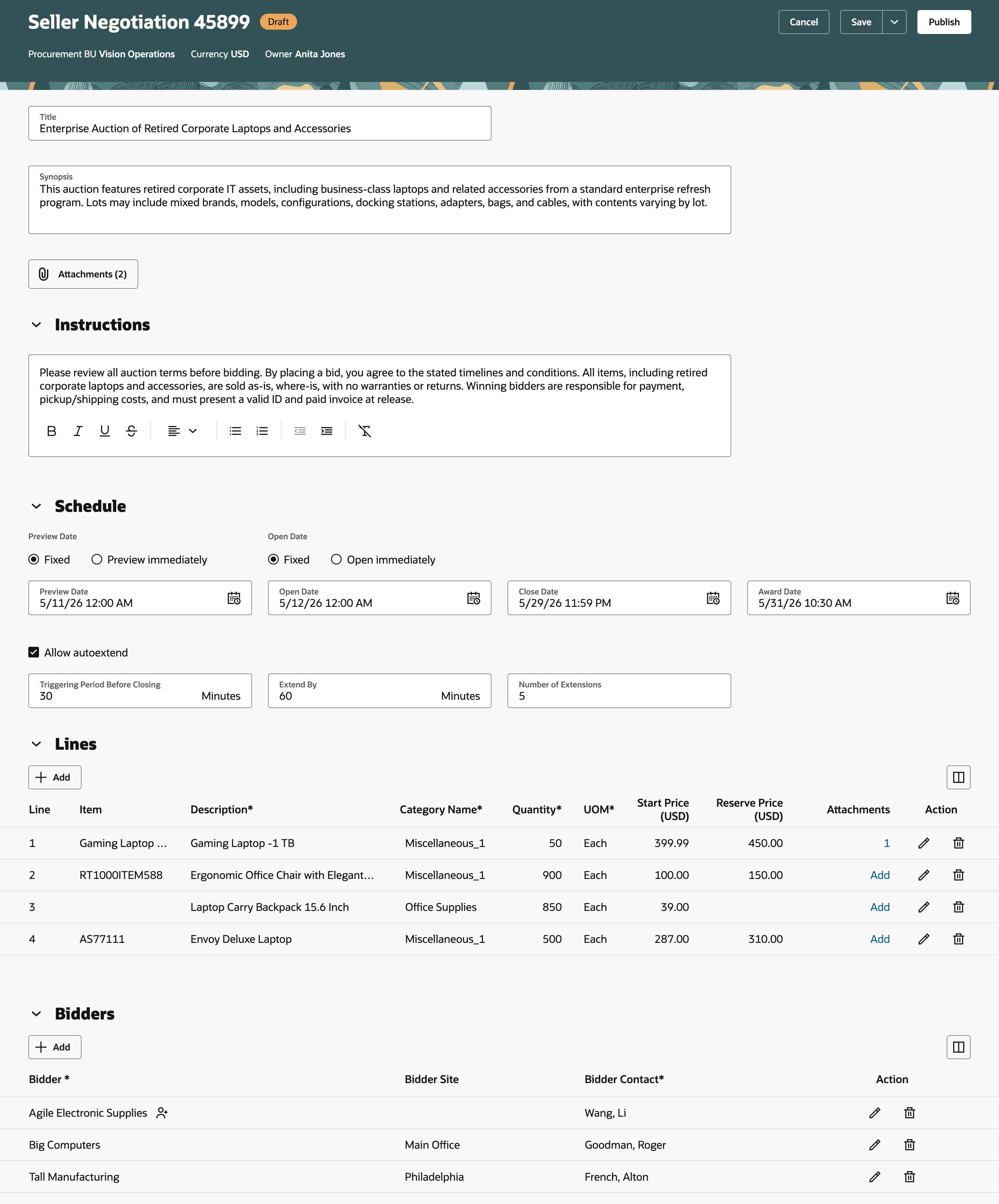 Edit and Publish a Draft Seller Negotiation