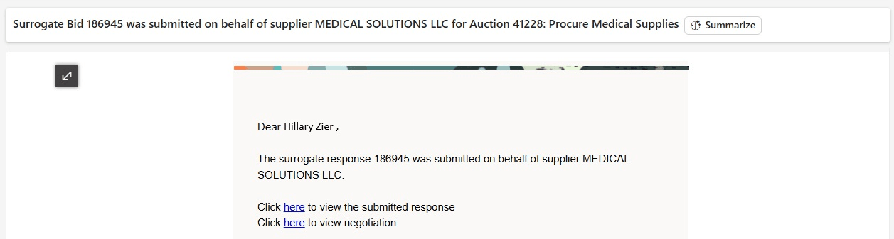 Email notification with submitted response
