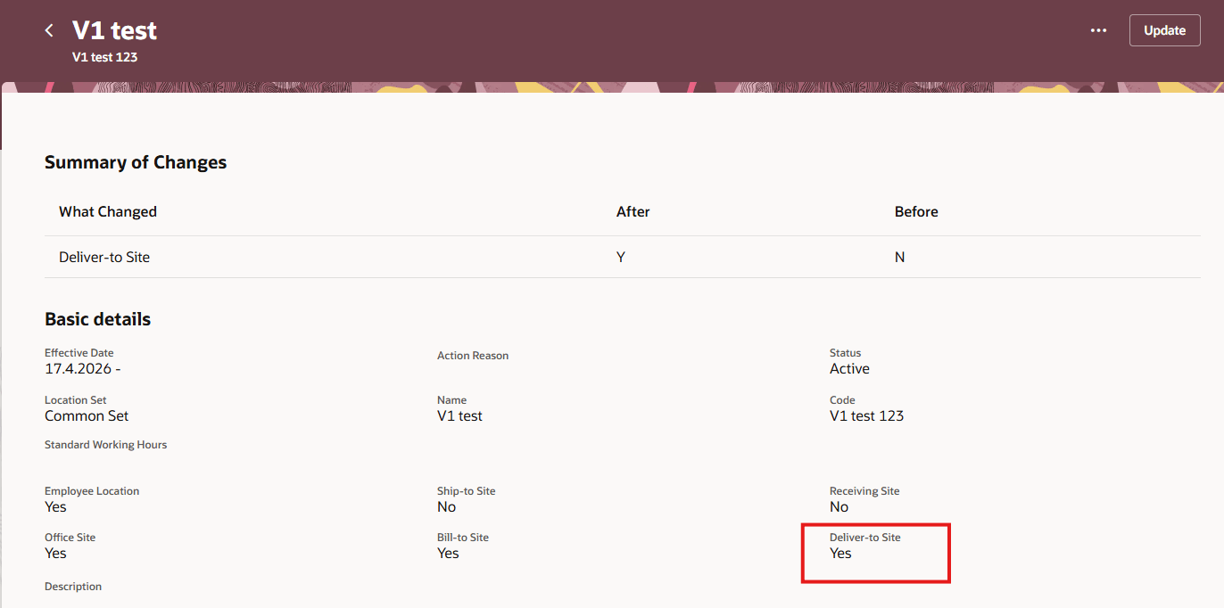 Location Marked as a Deliver-to Site in Manage Locations