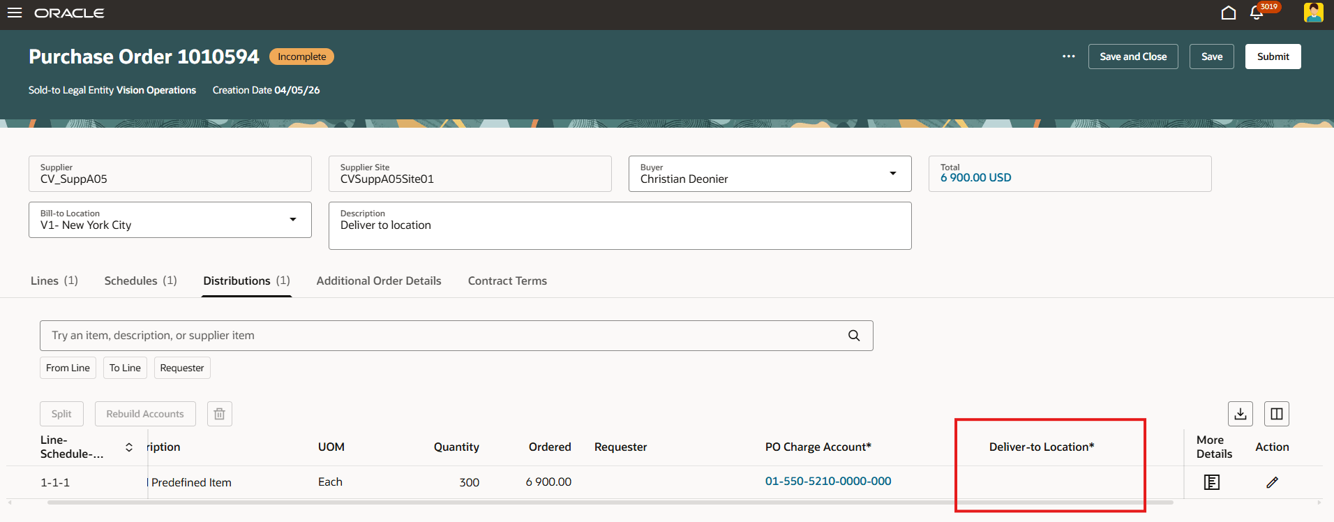 Deliver-to Location Cleared on the Distributions Tab When the Ship-to Location Isn’t a Valid Deliver-to Site