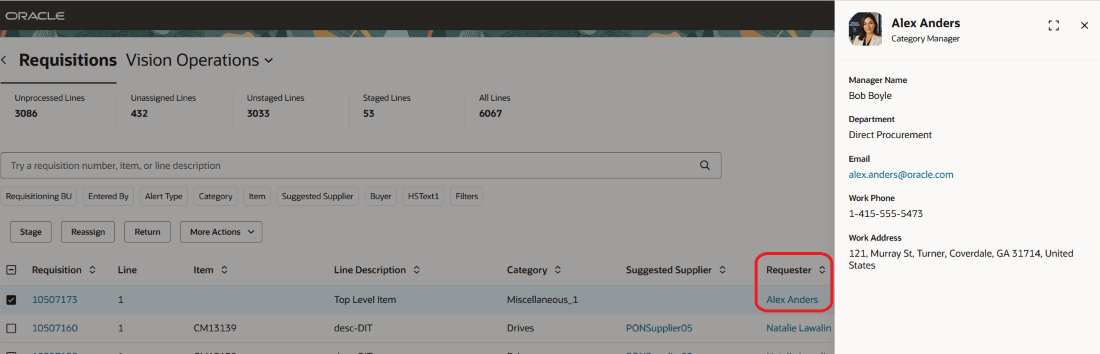 Requester Information Drawer in Requisitions Page