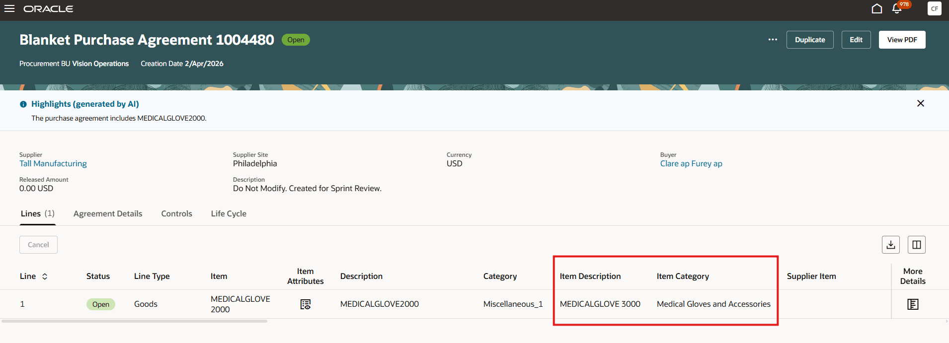 BPA Showing Latest Item Category and Item Description from Item Master in Logged In Buyer's Session Language 