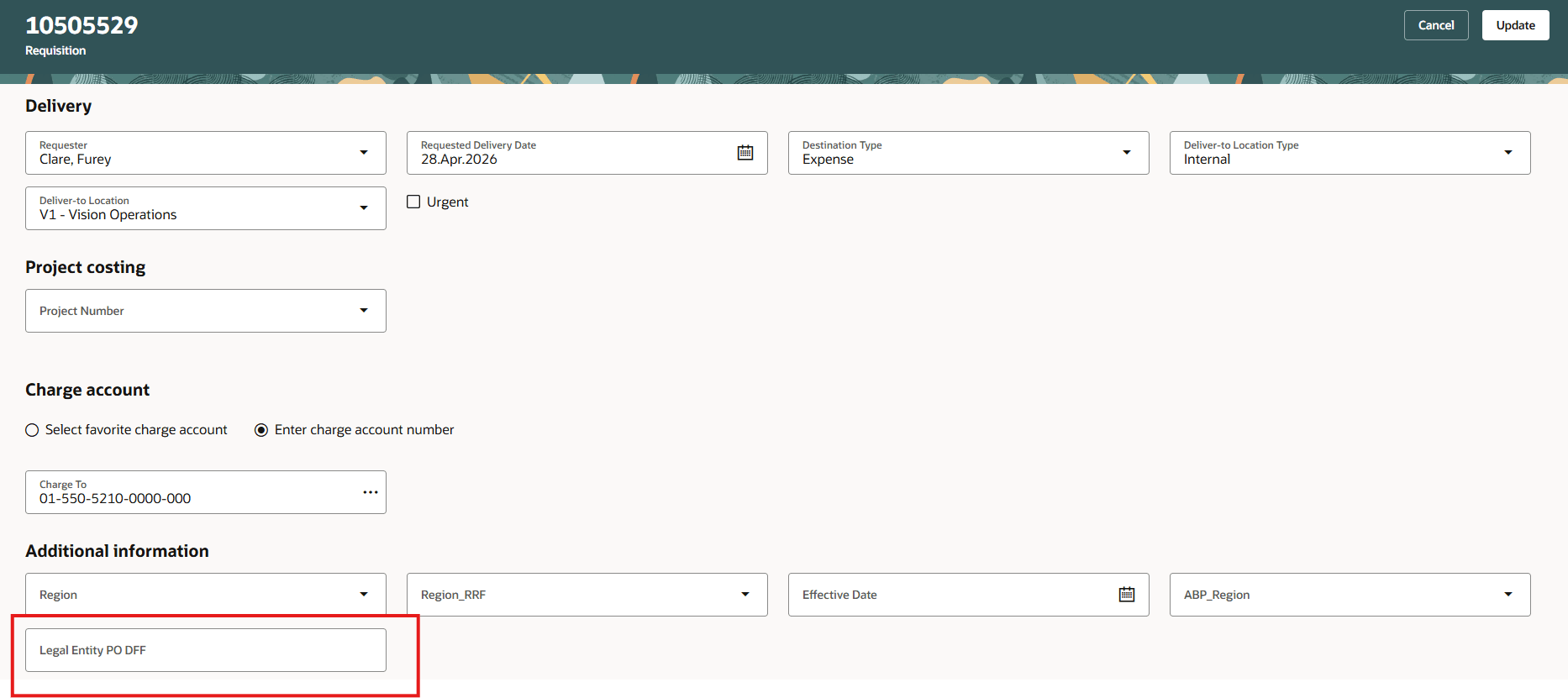 Requisition with No Header Descriptive Flexfield Value.