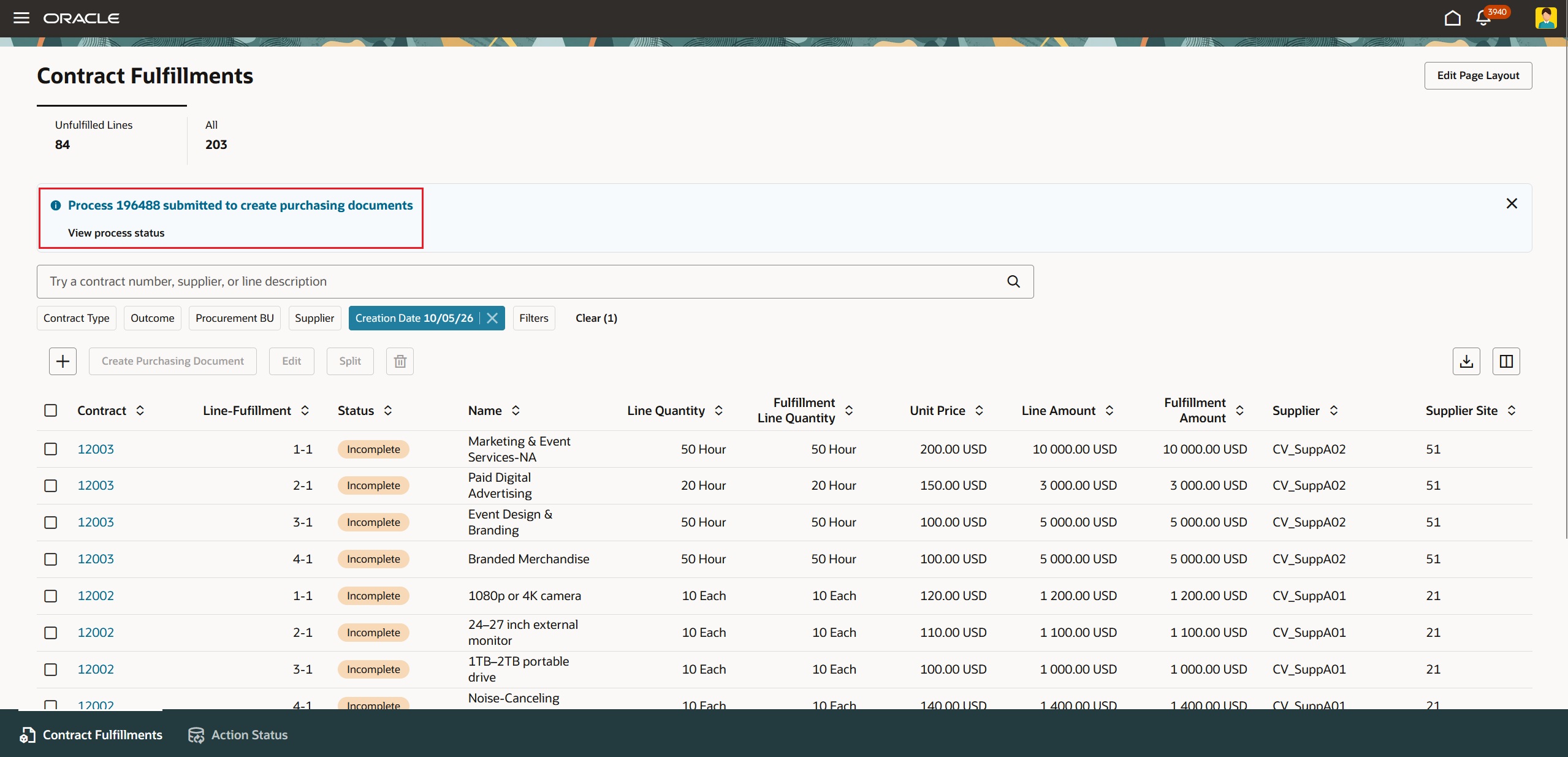 Confirmation Banner on Create Purchasing Document