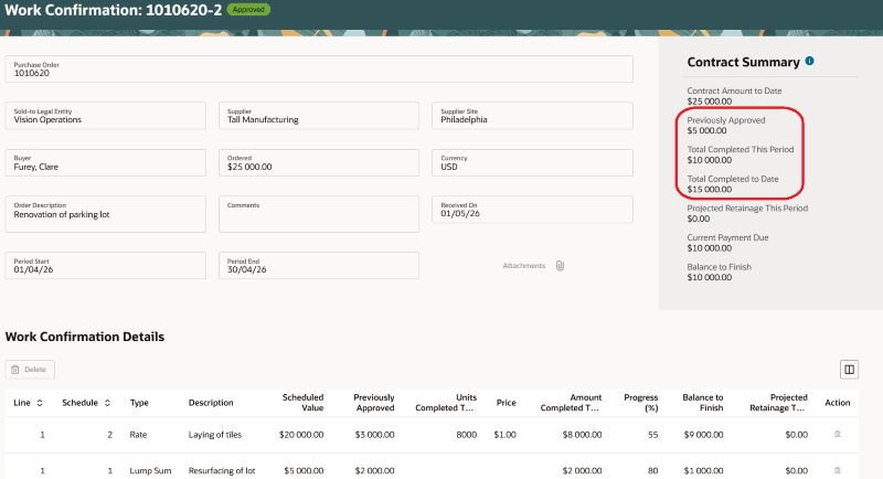 Total Amount of Work Completed on Work Confirmation 2