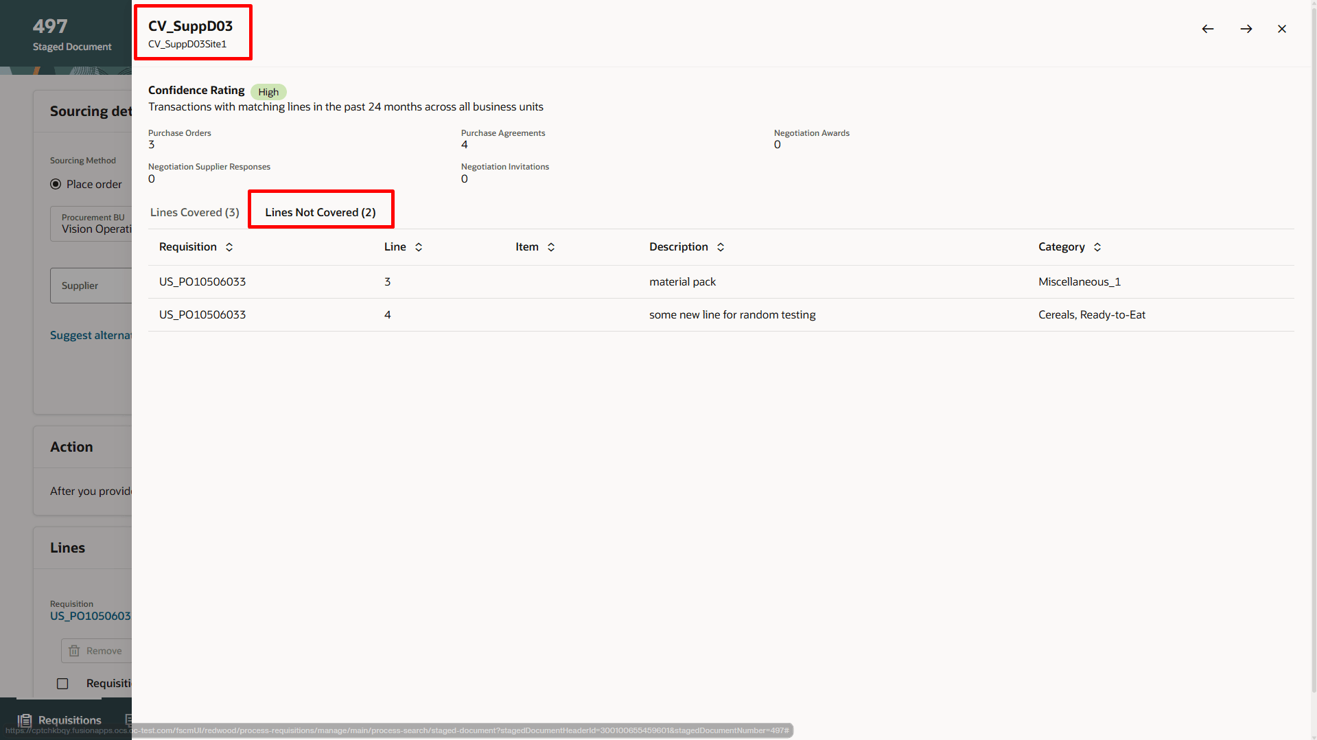 Staged Document Lines not Covered by the Suggested Supplier