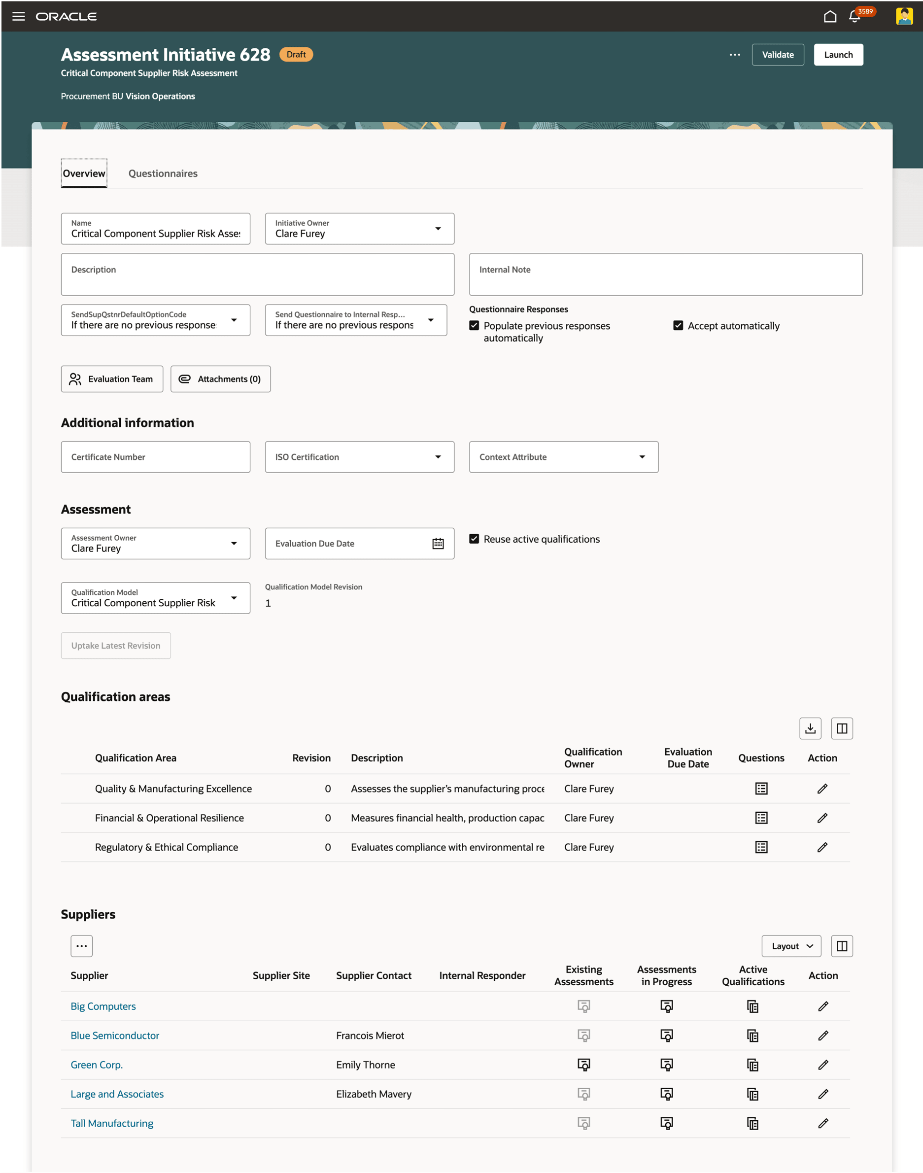 Assessment Initiatives - Overview and Questionnaire tabs