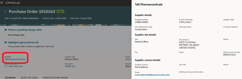 Supplier Contextual Action on View Purchase Order Page