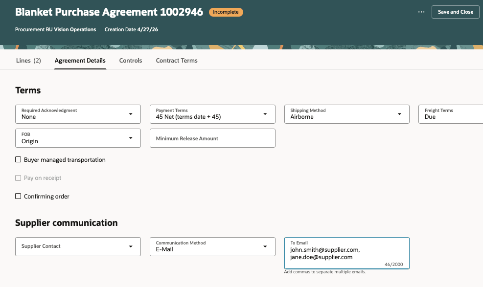 Communicate Agreements to Multiple Emails