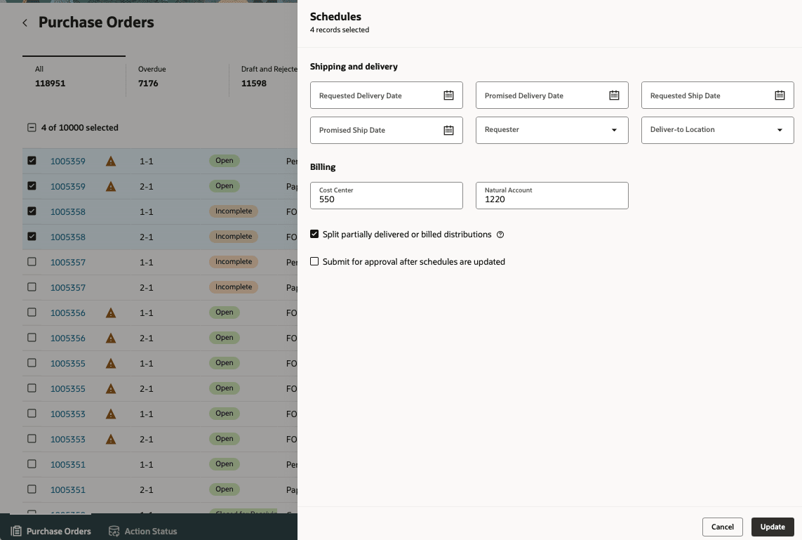Update Charge Account Segments