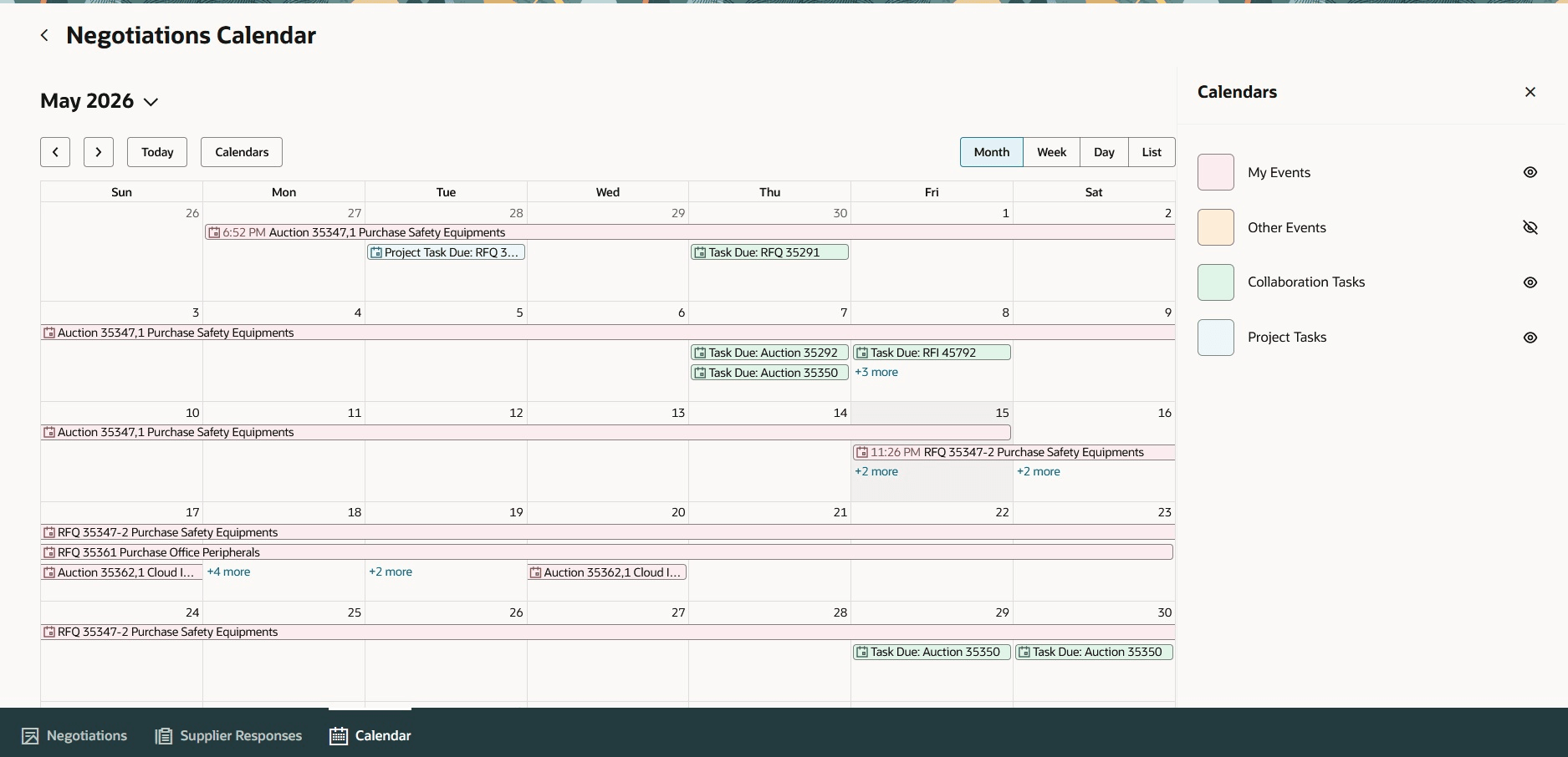 Negotiation Calendar Month View