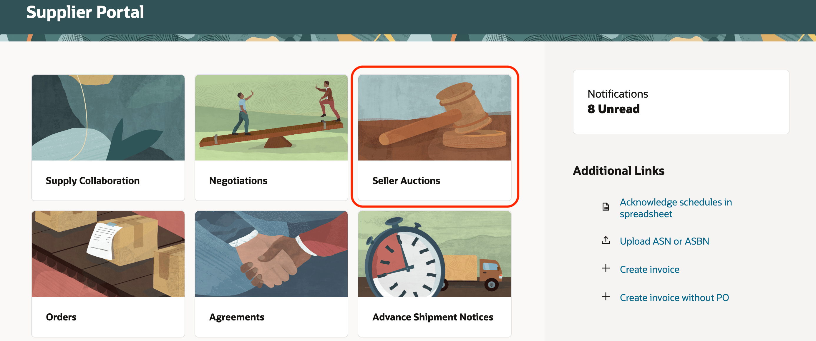 Seller Auctions Tile in Supplier Portal