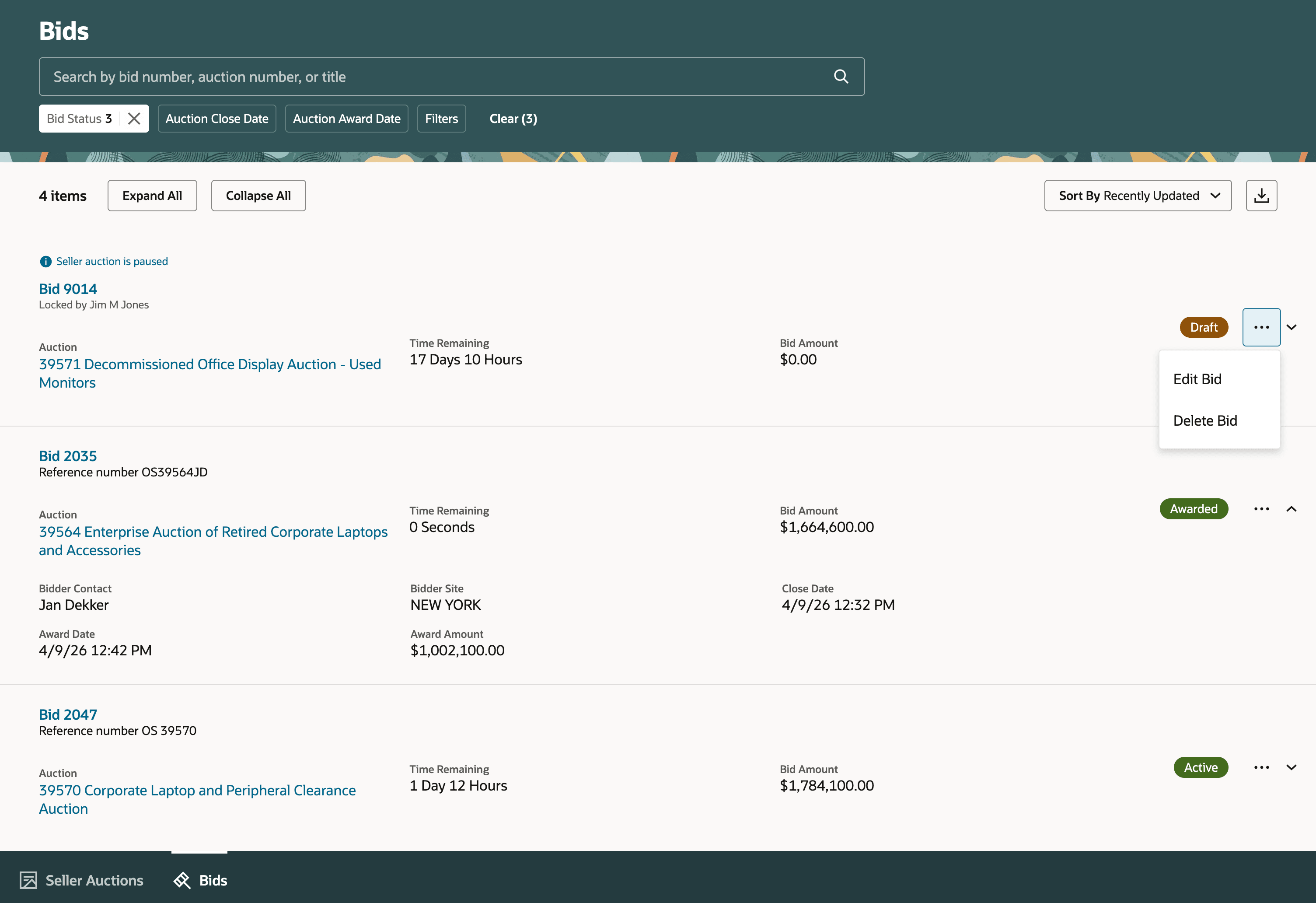 Manage Bids Across Auctions