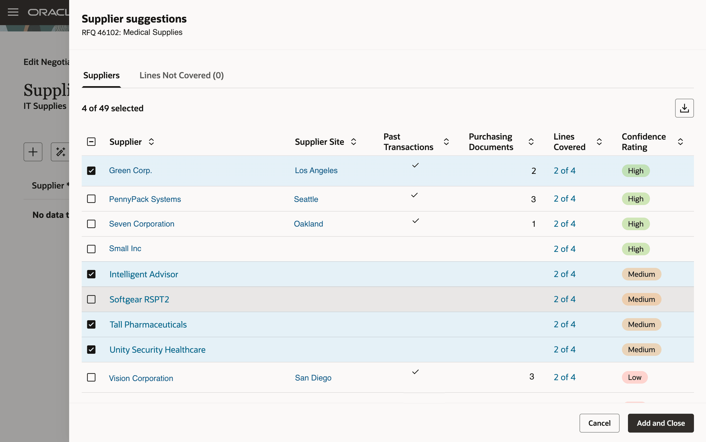Past transactions and supplier profile categories based supplier suggestions