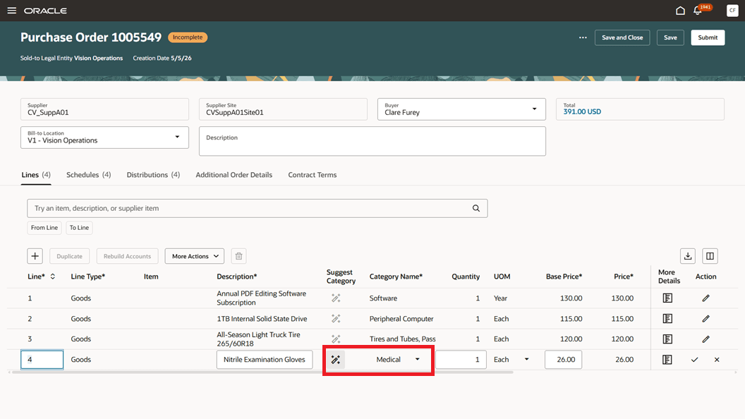Suggest Category for a Description-Based Purchase Order Line