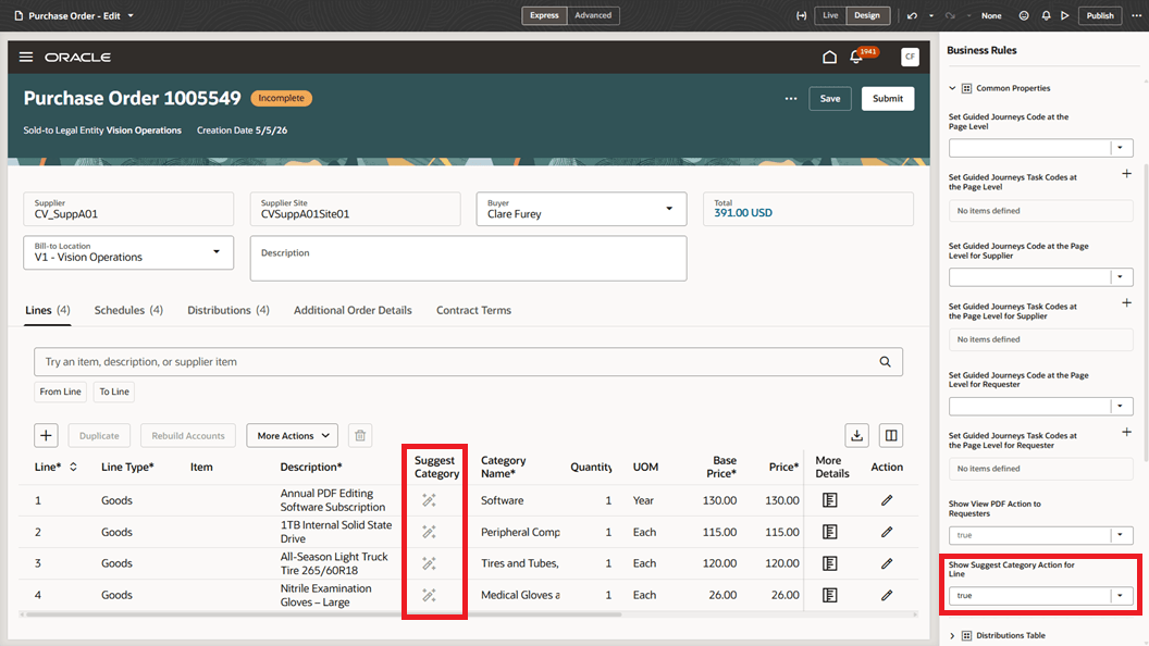 Enable Show Suggest Category Action for Line in Page Properties