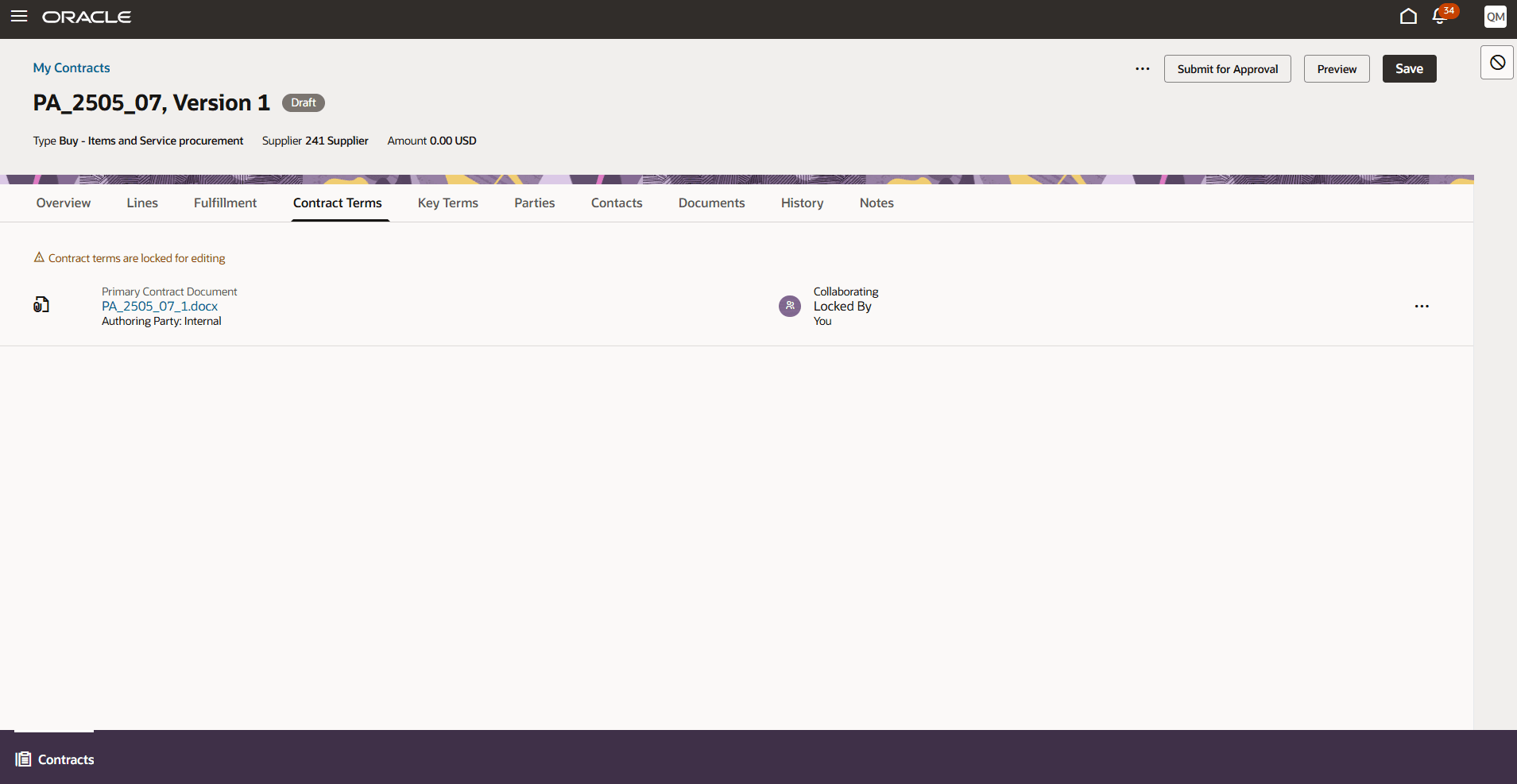 Contract Terms Tab during Collaboration