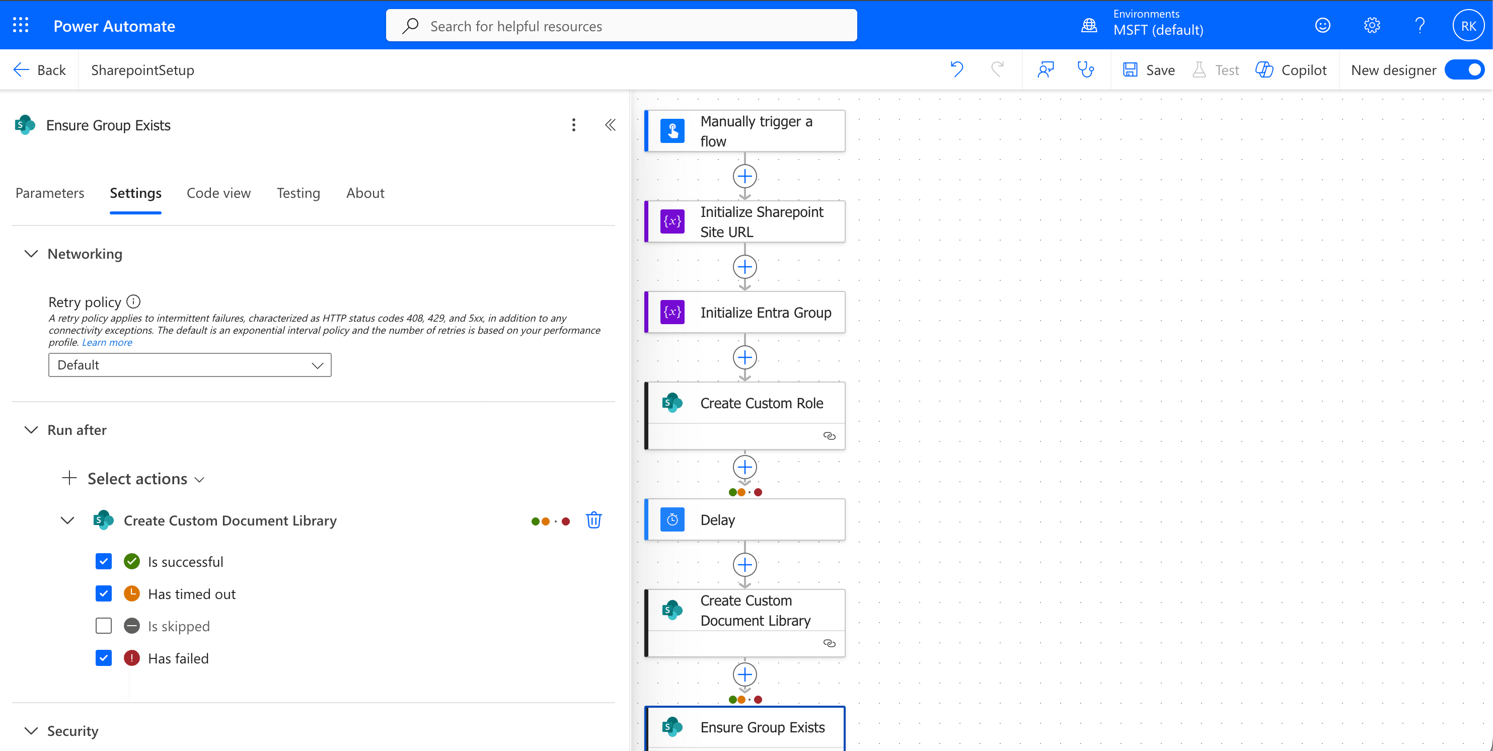 Selection of Run After Settings