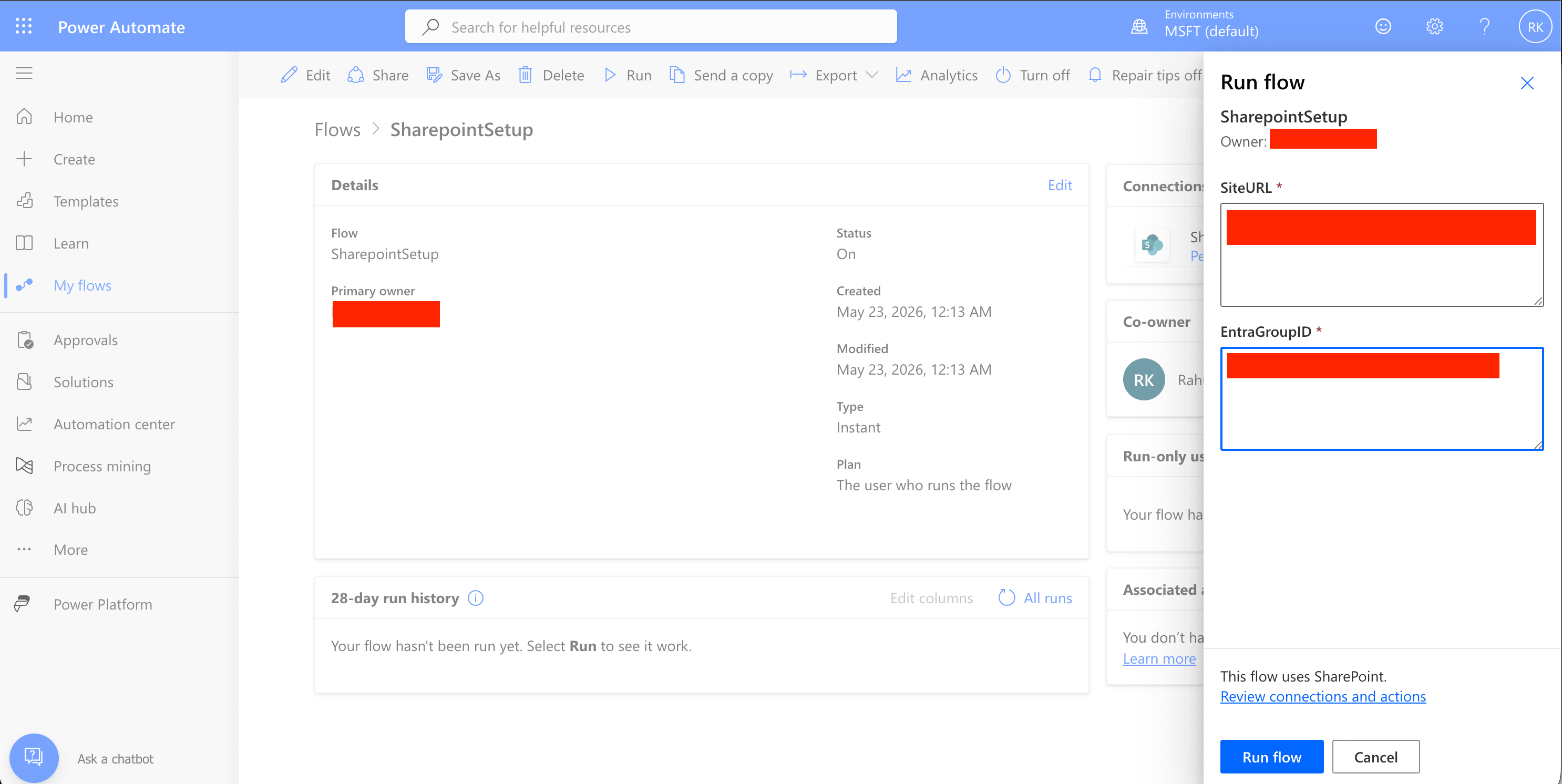 Run Flow using Run Option