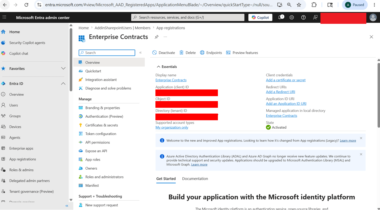 Overview Tab after Registration