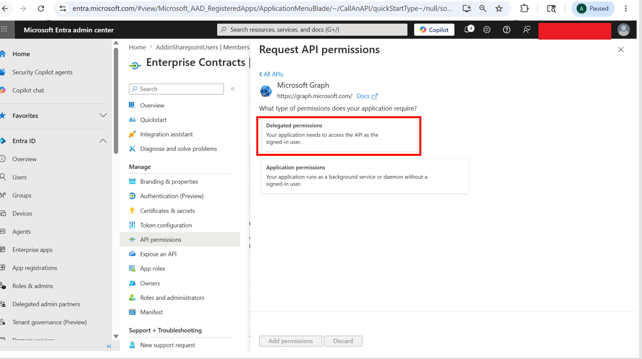 Select Delegated Permissions