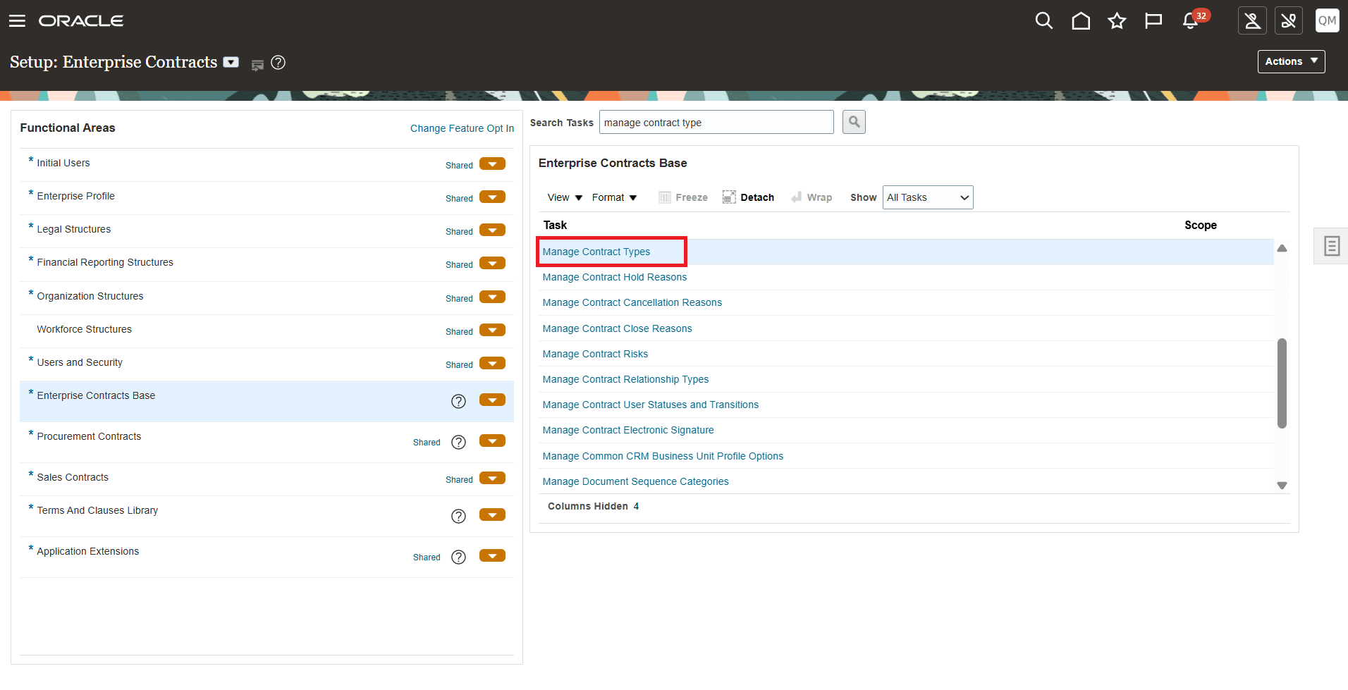 Manage Contract Types Selection