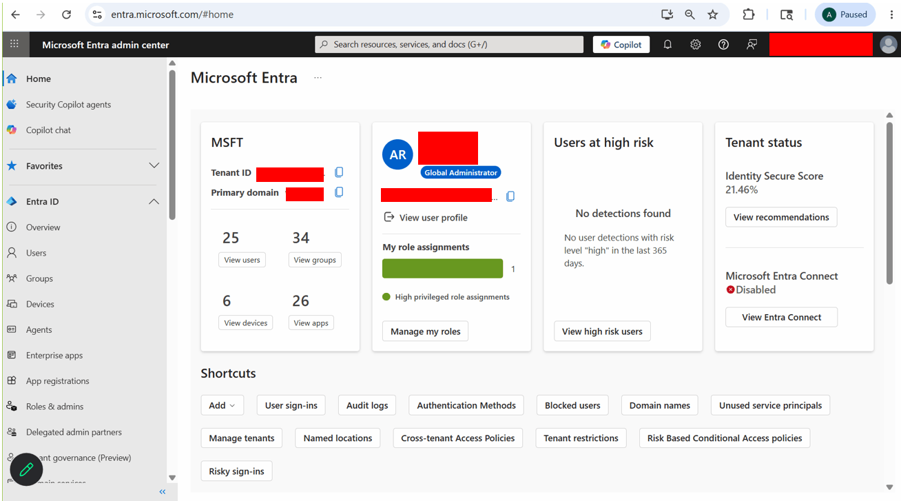 Entra Admin Center Home Page