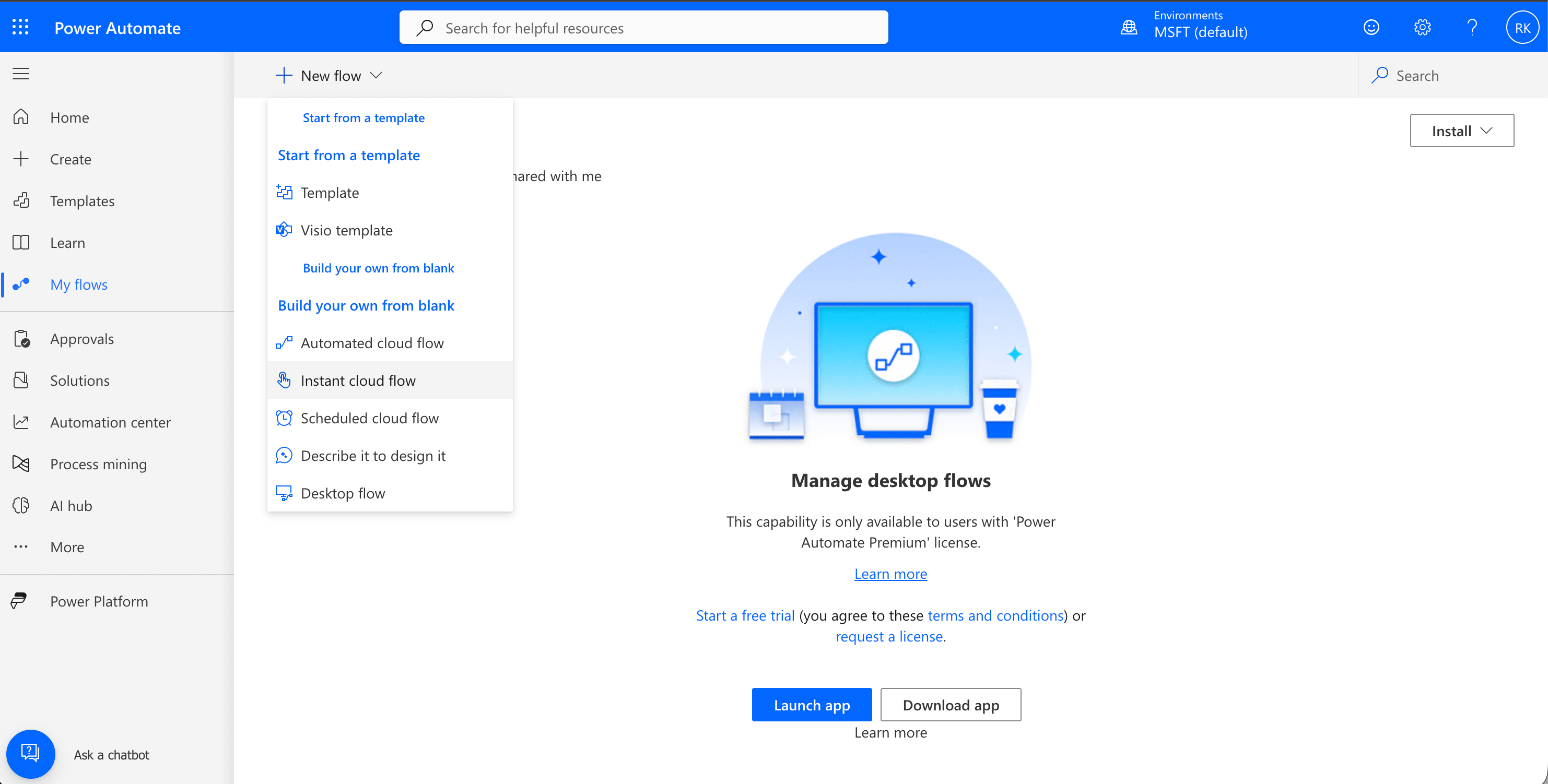 Select Instant Cloud Flow from My Flows
