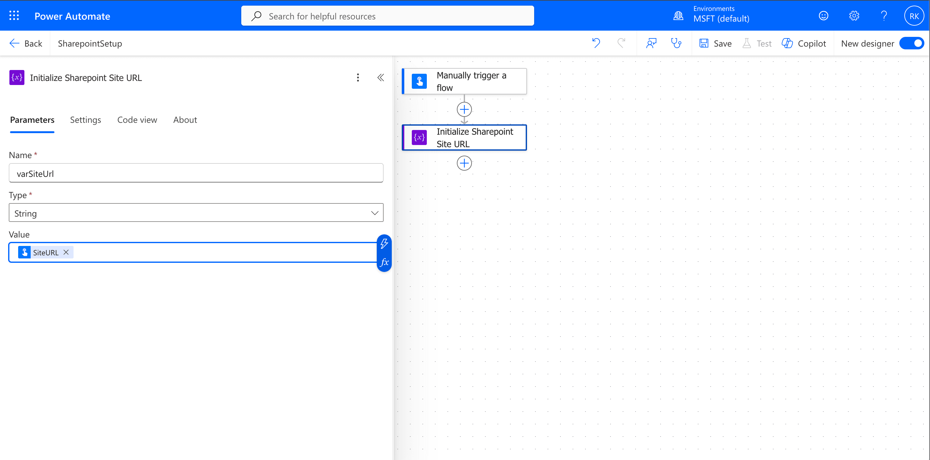 Add Initialize SharePoint Site URL