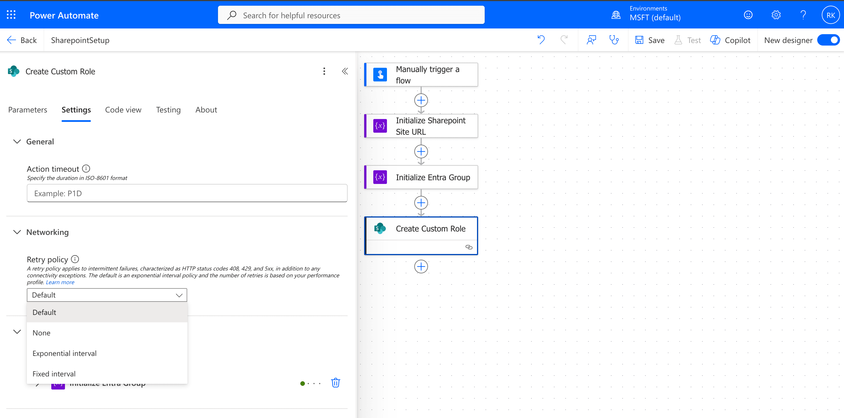 Select None for Retry Policy Option under Settings Tab